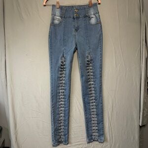 Mitzi Michel Womens Size 9 High Waisted Jeans Blue Cutout Grunge Y2K Latina